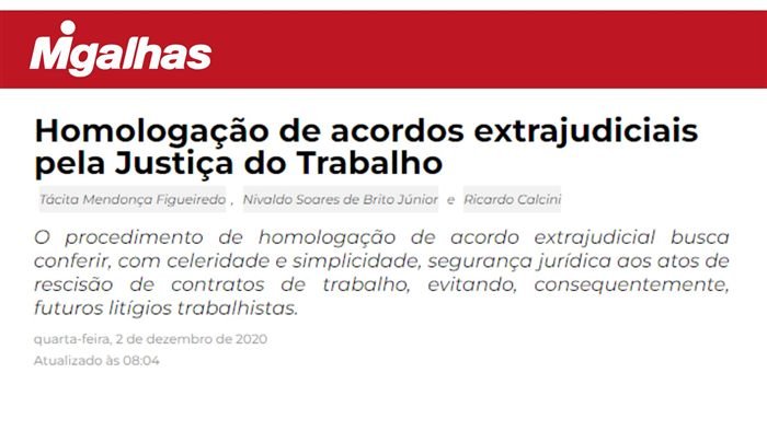 Migalhas: Homologação de acordos extrajudiciais pela Justiça do Trabalho